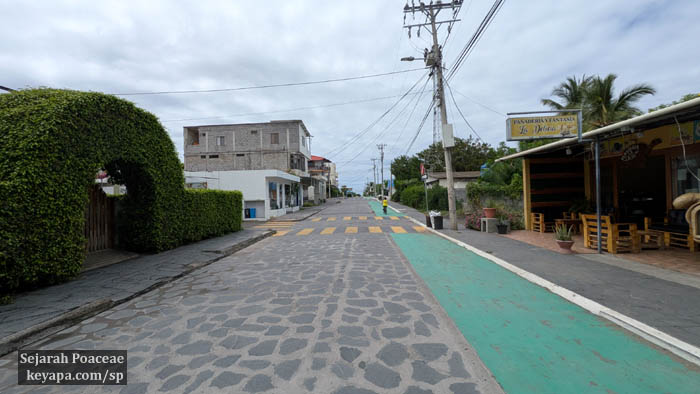 Typical street at The tiny port at the town of Puerto Villamil, in Isla Isabela, Galapagos Islands.